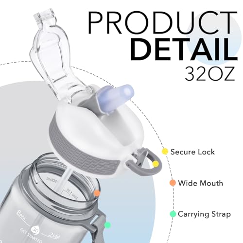 Plastic Water Bottle With Straw & Time Marker