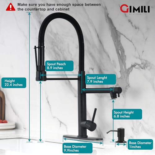 Matte Black Kitchen Faucet with Soap Dispenser and Pull