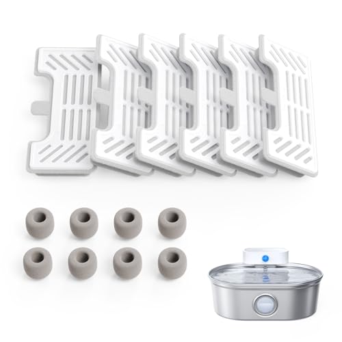 6 Pack Replacement Filters & 8 Pack Replacement Filter Sponges for Stainless Steel Pet Fountain Pro