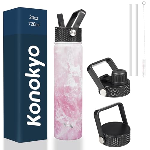 24 oz Insulated Stainless Steel Water Bottle with Straw Lid