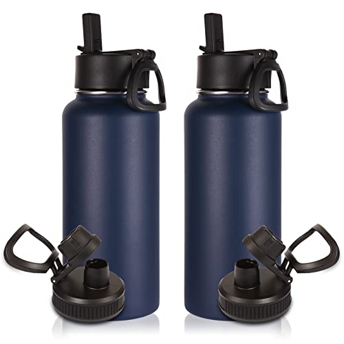 32 oz Insulated Water Bottles Bulk 2 Pack with Straw Lid & Spout Lid (2 Count)