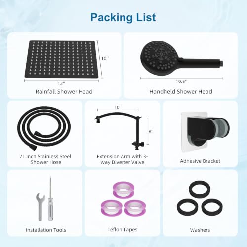 All Metal 12" High Pressure Rain Shower Head Combo