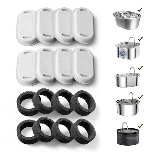 8 Packs Replacement Filters for Stainless Steel Cat Water Fountain PLWF003 & PLWF006 (8 Count)