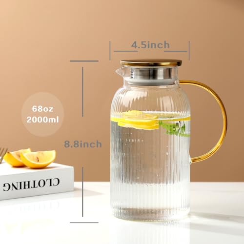 68 oz 2 Liter Glass Pitcher with Lid