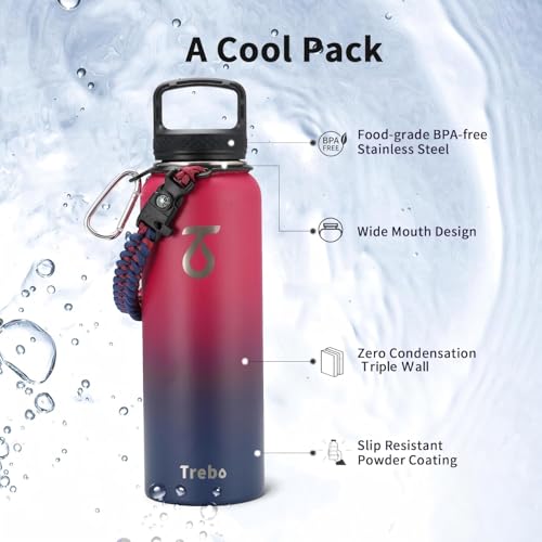 Water Bottle Insulated 40 oz with 3 Lids