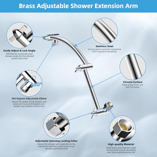 All Metal 12'' Rain Shower Head with 16'' Extension Arm