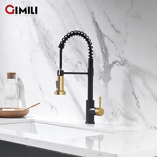 Kitchen Faucet with Pull Down Sprayer Black and Gold