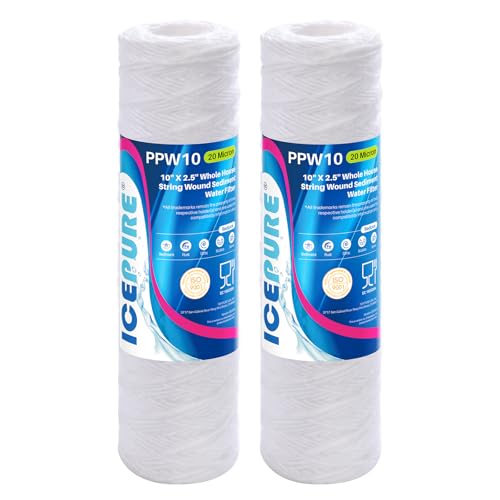 20 Micron 10" x 2.5" Whole House String Wound Sediment Water Filter for Well filter Replacement for Aqua (2 Count)