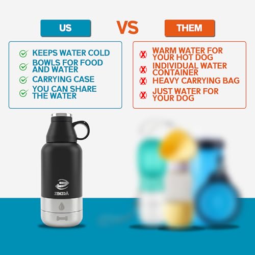 3-in-1 Dog Water Bottle – Insulated Stainless Steel Travel Bottle with Food Bowl, Leakproof, Carrying Bag & Brush