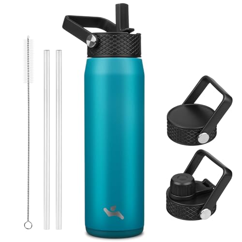 25 oz Insulated Stainless Steel Water Bottle with 3 Lids