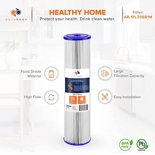 1 Micron Whole House Pleated Sediment Water Filter Cartridge 20x4.5 Well Filter Replacement Compatible with ECP5 (6 Count)