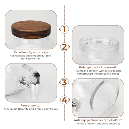 2 Pack 1 Gallon Glass Drink Dispensers with Wood Lid