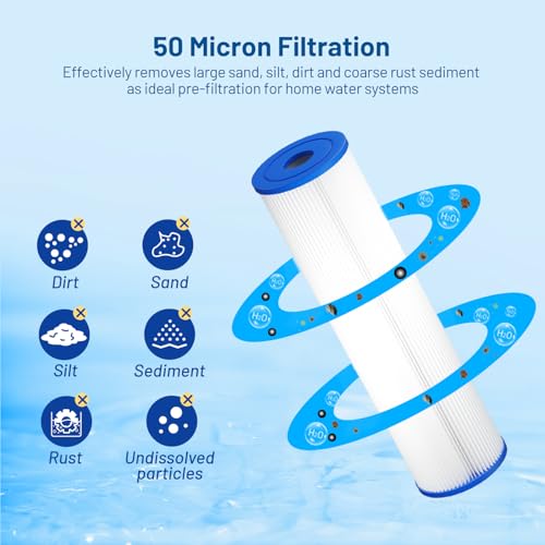 50 Micron 10" x 2.5" Pleated Sediment Well Water Filter Cartridge (6 Count)