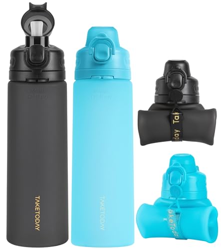 Collapsible Water Bottles with Straw for Travel (2 Count)