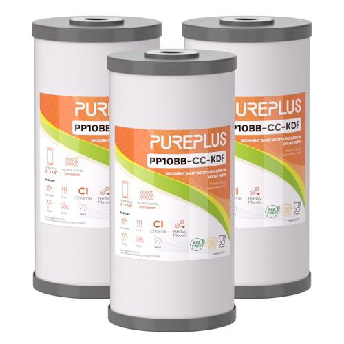 5 Micron 10" x 4.5" Whole House PP Sediment Carbon KDF Composite Heavy Metal Reduction Filter Cartridge for GE FXHTC (3 Count)