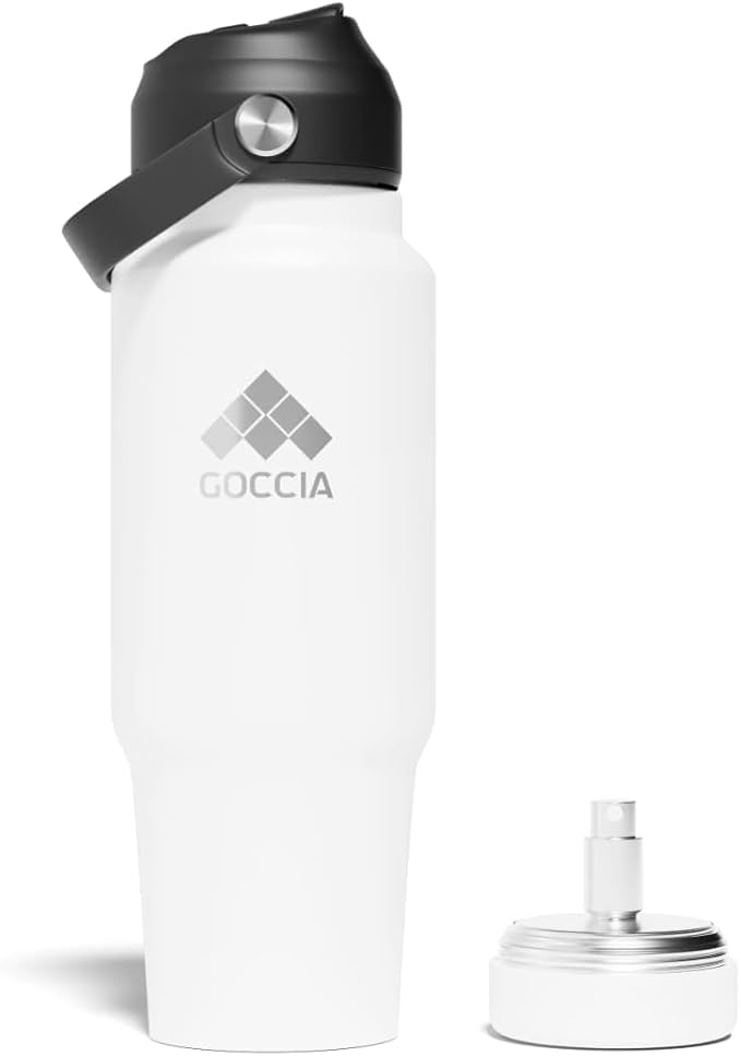 Sip & Scent 2-in-1 Smart Design 30 oz Insulated Water Bottle with Straw and Spout Lids and Refillable Perfume Container – 3-Layer Copper-Core, Leak-Proof Stainless Steel Water Bottle (White)