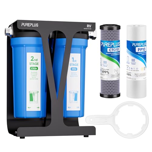 RV Dual Stage Water Filter System with Two Cartridges and Mounting Bracket