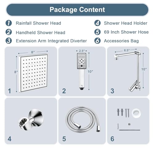 High Pressure Rain Shower Head Combo with Double Extension Arm
