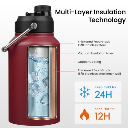 64 oz Insulated Stainless Steel Water Bottle Jug with Handle
