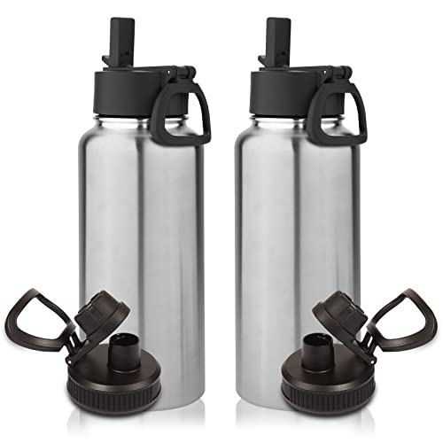 32 oz Water Bottles Bulk 2 Pack with Straw Lid & Spout Lid (2 Count)