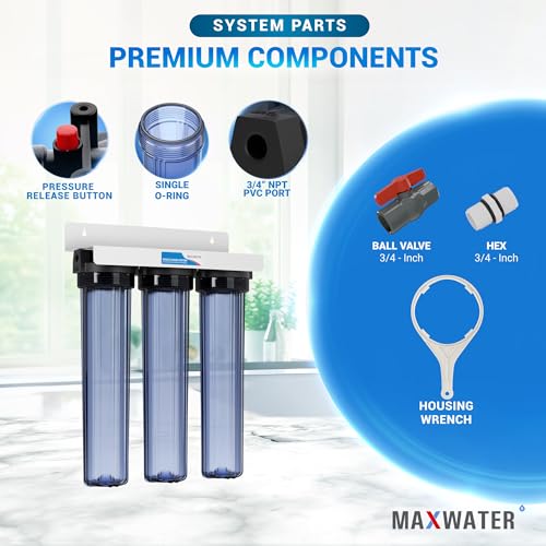 3 Stage 20" x 2.5" Whole House Clear Water Filter System Without Filters
