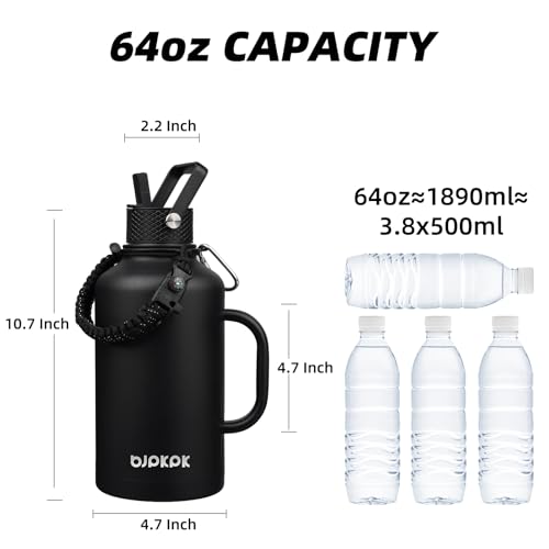 64oz Insulated Water Bottle with Straw Lid Large Stainless Steel Jug