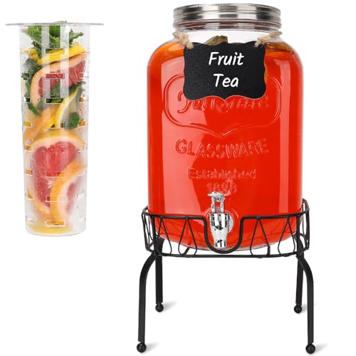 1 Pack 2 Gallon Glass Drink Dispensers with Stand