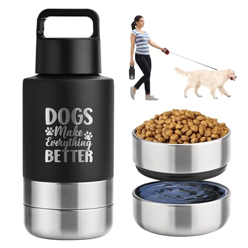 Insulated Dog Travel Water Bottle With Detachable Bowls