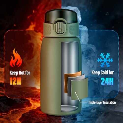 Insulated Water Bottle 12 oz with Dustproof Lid