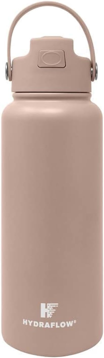 Hydraflow Hybrid - Triple Wall Vacuum Insulated Water Bottle with Flip Straw (34oz, Khaki) Stainless Steel Metal Thermos, Reusable Leak Proof BPA-FREE for Sports and Travel