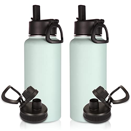 32 oz Insulated Water Bottles Bulk 2 Pack with Straw Lid & Spout Lid (2 Count)