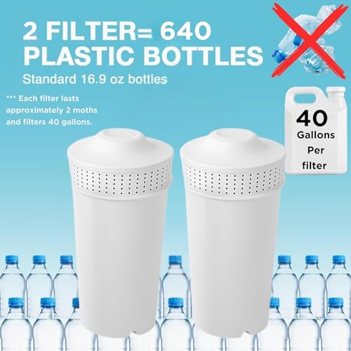 10 Cup Water Filter Pitcher with 2 Ultrafiltration & Carbon Filters (2 Count)
