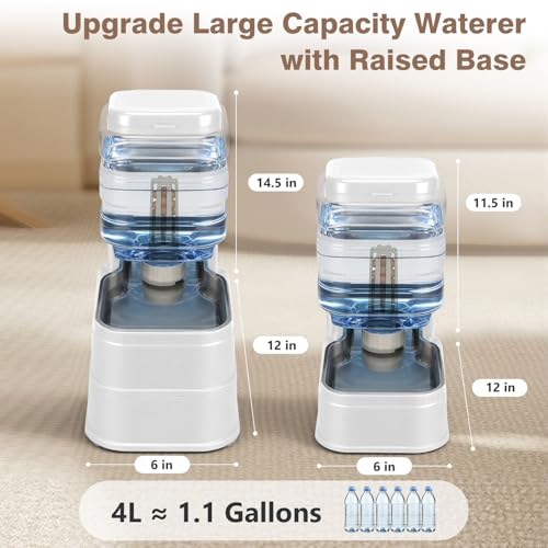 1.1 Gallon Pet Automatic Dog Water Dispenser Cat Gravity Waterer Feeder with Stainless Steel Bowl 8L Large Capacity Puppy Feeding Raised Bowls with Filter