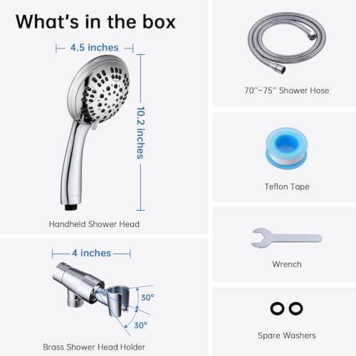 Shower Head with Metal Shower Holder and Long Hose