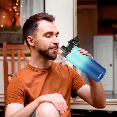 24oz Sports Insulated Water Bottle for School with 2 Lids