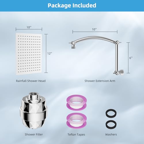 12'' Filtered Rain Shower Head with 16'' Extension Arm