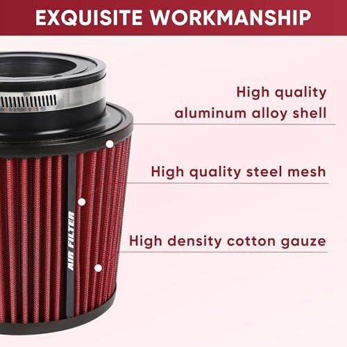3 3.5 4 Inches Cold Air Intake Filter 76mm 89mm 101mm High Performance Washable Clamp