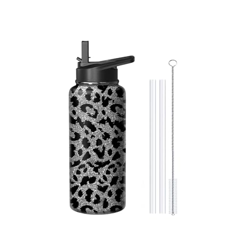 18oz Leopard Water Bottle with Handle and Flip Straw