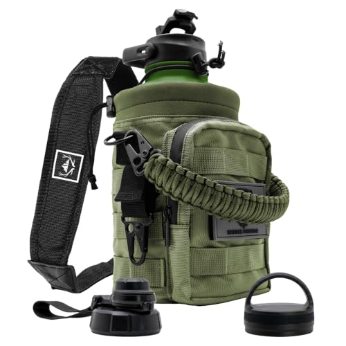 64 oz Tactical Water Bottle with MOLLE Bottle Pouch & 3 Lids
