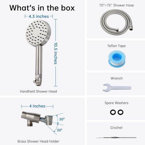 All Metal Handheld Shower Head with Shut Off Valve & Long Hose
