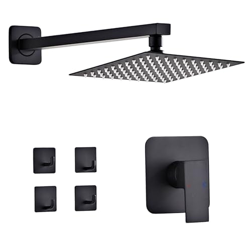 Shower Faucet Set Matte Black Bathroom Rainfall Shower System Wall Mount with 8 Inch Square Shower Head