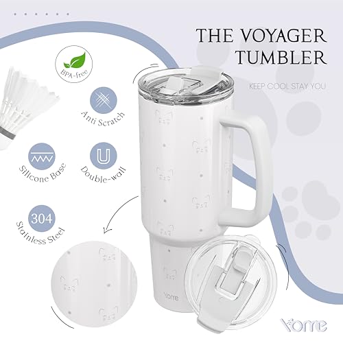 40 oz Cat Gray Tumbler with Handle and Flip Straw for Women