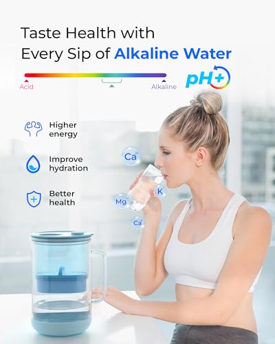 PT-09B-A 10-Cup Large Glass Alkaline Water Filter Pitcher, Blue