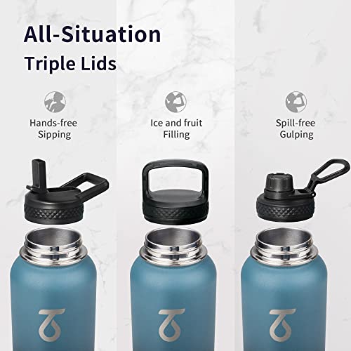 Water Bottle Insulated 40 oz with 3 Lids