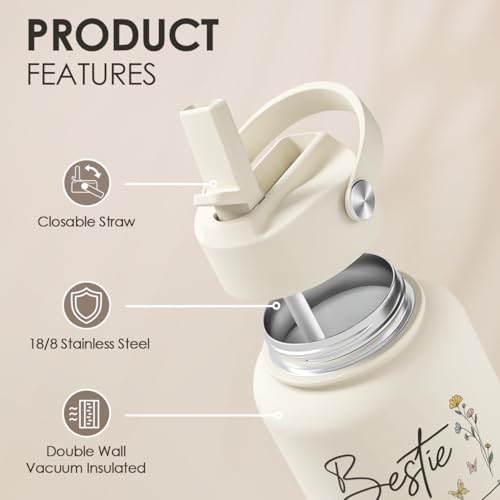 Best Friend Water Bottle 32oz Stainless Steel with Lid & Straw