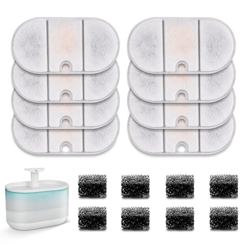 8 Replacement Filters + 8 Sponges Cat Water Fountain Filters Compatible with PETLIBRO Capsule Pet Water Fountain (8 Count)