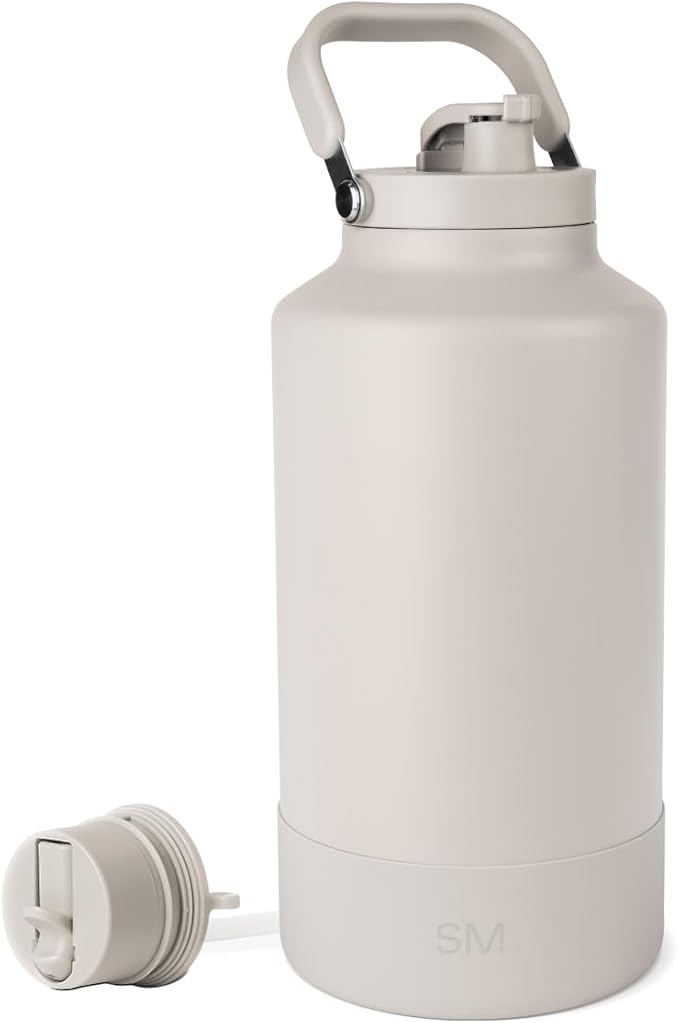 Simple Modern Trek Pivot | Gallon Water Bottle Jug with Handle & Boot | Interchangeable Straw & Chug Lids | Large Insulated Stainless Steel | Sports Camping Outdoors | 128oz, Almond Birch