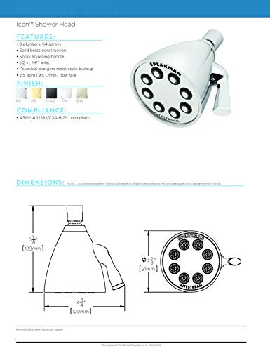 S-2251-BBZ Signature Icon Anystream High Pressure Adjustable Solid Brass Shower Head, Brushed Bronze