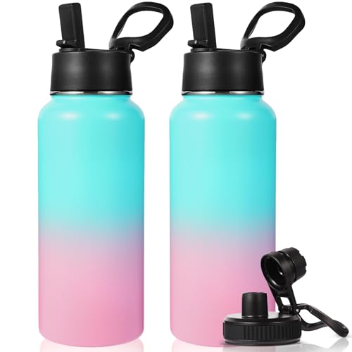 32 oz Insulated Water Bottles with 2 Lids (2 Count)