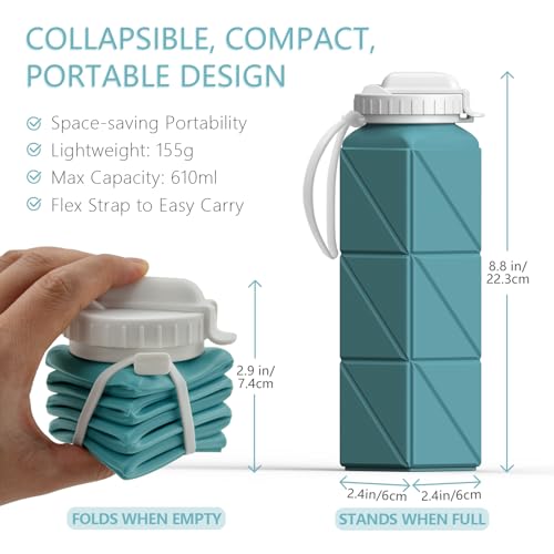 Collapsible Water Bottles with Straw 21 oz (4 Count)